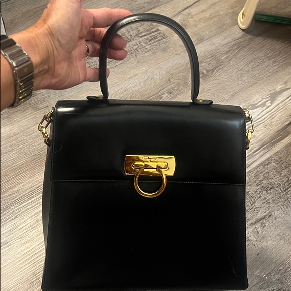 Salvatore Ferragamo Handbags - SOLD-SOLD Salvatore Ferragamo Elegant Navy blue Handbag with Gold Accents